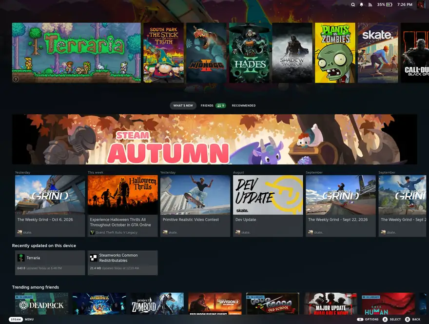 Steam Big Picture running in DroidDeck on an Android foldable, from the official project